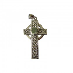 Silver Celtic Cross with Connemara Marble - 40mm x 18mm