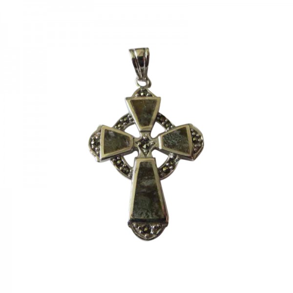 Silver Celtic Cross with Connemara Marble and Marcasite