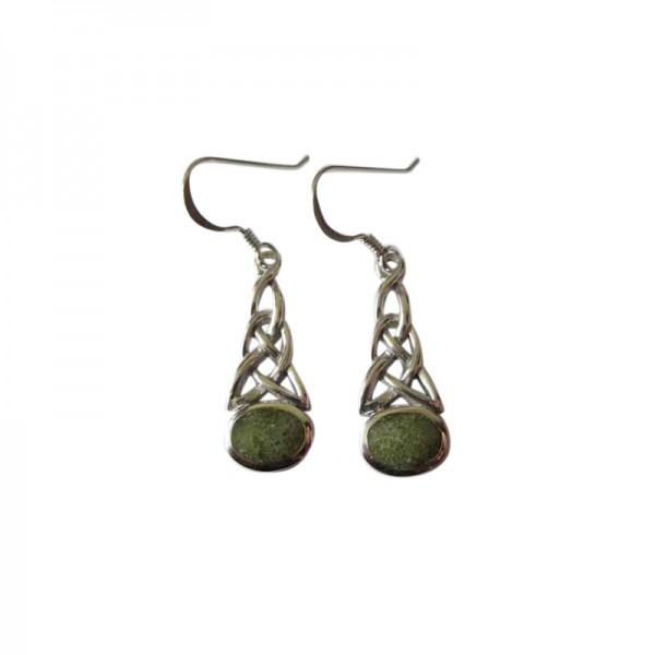 Silver Celtic Knot Earrings with Connemara Marble Inlay