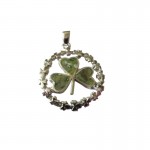 Silver Shamrock Circle Pendant with Connemara Marble