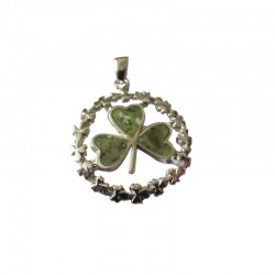 Silver Shamrock Circle Pendant with Connemara Marble