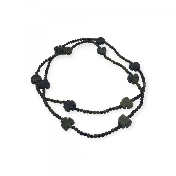 Connemara Marble Bead Necklace with Carved Shamrocks