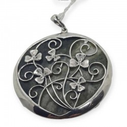 Large Connemara Marble Shamrock Pendant - Sterling Silver
