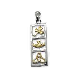 Silver 2 Tone Pendant - Claddagh, Trinity and Shamrock