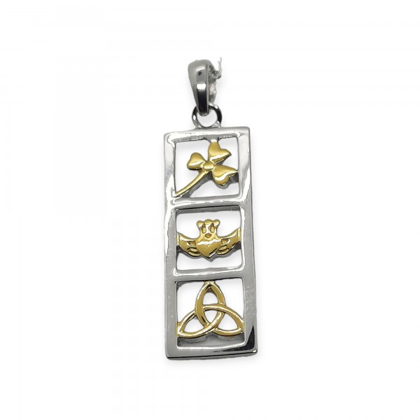 Silver 2 Tone Pendant - Claddagh, Trinity and Shamrock
