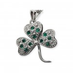 Shamrock Pendant Necklace with Green CZ Stones 
