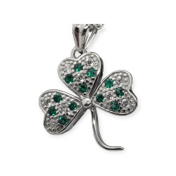 Shamrock Pendant Necklace with Green CZ Stones 