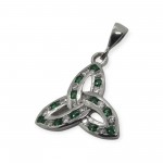 Silver Trinity Knot Pendant with Green And White Stones