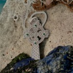 Silver Celtic Cross with Chain - Green Stone