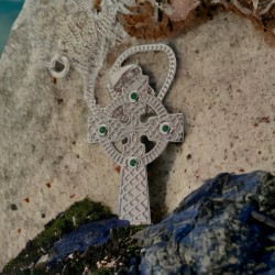 Silver Celtic Cross with Chain - Green Stone