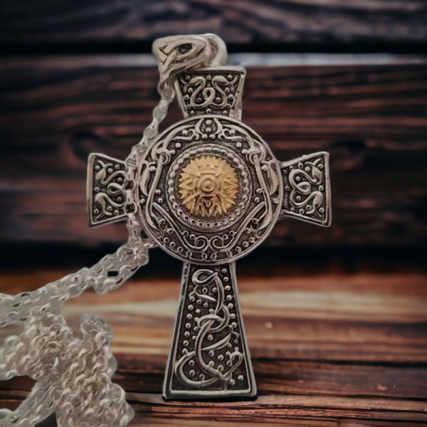Silver Celtic Cross - Gold Plated Centre - Large