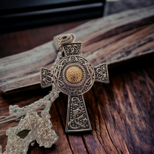 Silver Celtic Cross - Gold Plated Centre - Medium