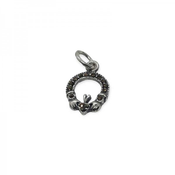 Small Silver Claddagh Pendant with Marcasite