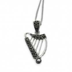 Sterling Silver Irish Harp Pendant with Marcasite Detail