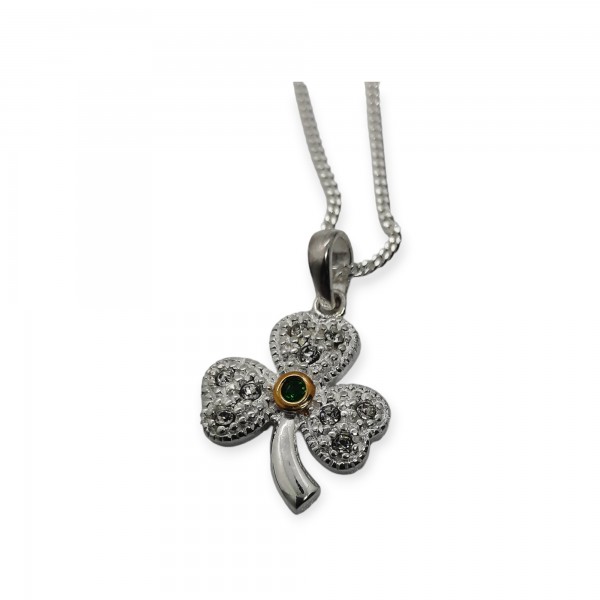 Irish Silver Shamrock Pendant with Green Stone