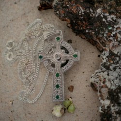 Silver Celtic Cross - Emerald CZ Stone