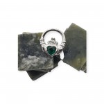 Silver Claddagh Stud Earrings with Green Stone 