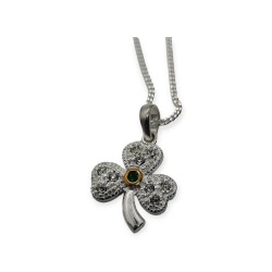 Irish Silver Shamrock Pendant with Green Stone