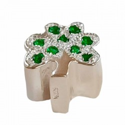 Sterling Silver Green CZ Shamrock Charm for Pandora style Bracelet