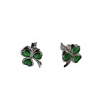 Silver Shamrock Stud Earrings with Green Stone 