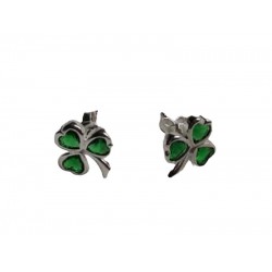 Silver Shamrock Stud Earrings with Green Stone 
