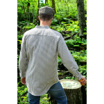 Cotton Grandfather Shirt - Blue with Cream Stripe - Made in Ireland
