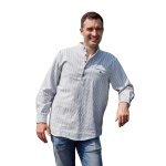 Cotton Grandfather Shirt - Blue with White Stripe - Made in Ireland
