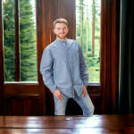 Grandfather Shirt - Blue with White Pinstripe - Made in Ireland