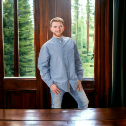 Grandfather Shirt - Blue with White Pinstripe - Made in Ireland