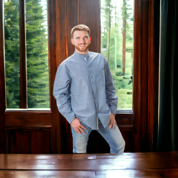 Grandfather Shirt - Blue with White Pinstripe - Made in Ireland