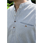 Cotton Grandfather Shirt - Blue with Cream Stripe - Made in Ireland