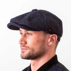 Donegal Tweed Newsboy Cap - Navy Herringbone - Scholar