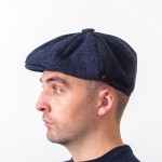 Donegal Tweed Newsboy 8 Panel Cap - Navy Blue