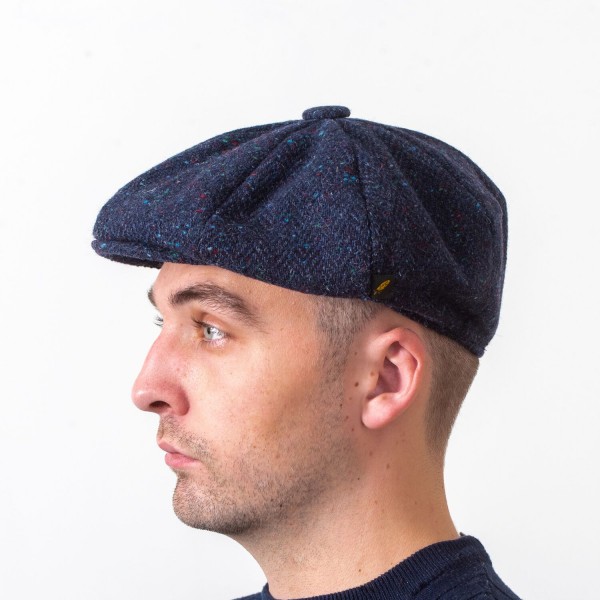 Donegal Tweed Newsboy 8 Panel Cap - Navy Blue