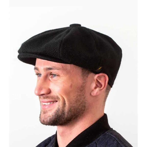 Donegal Tweed Newsboy 8 Panel Cap - Solid Black