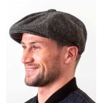 Donegal Tweed Newsboy 8 Panel Cap - Charcoal Herringbone