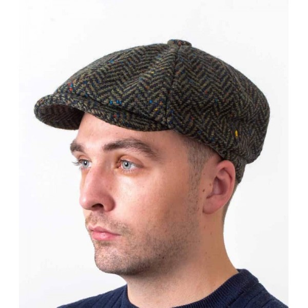 Donegal Tweed Newsboy Cap - Green Herringbone - Scholar