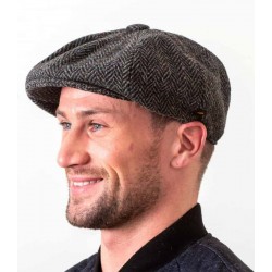 Donegal Tweed Newsboy 8 Panel Cap - Charcoal Herringbone