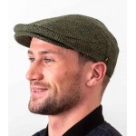 Donegal Tweed Flat Cap - Mid Green Herringbone