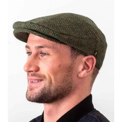 Donegal Tweed Flat Cap - Mid Green Herringbone
