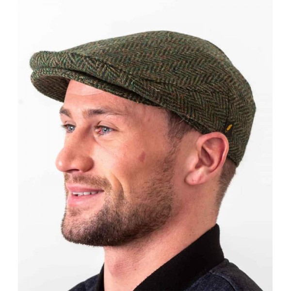Donegal Tweed Flat Cap - Mid Green Herringbone