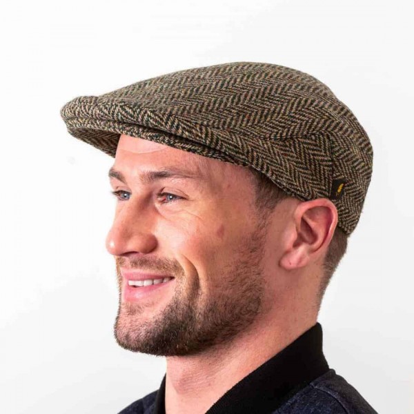 Donegal Tweed Flat Cap - Pale Green Herringbone