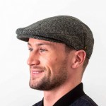 Donegal Tweed Flat Cap - Dark Green Herringbone