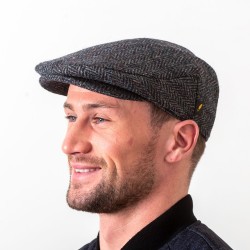 Donegal Tweed Flat Cap - Charcoal Herringbone
