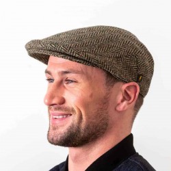 Donegal Tweed Flat Cap - Pale Green Herringbone