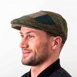 Donegal Tweed Flat Cap - Patchwork Green Tones