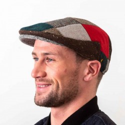 Donegal Tweed Flat Cap - Patchwork Red Patch