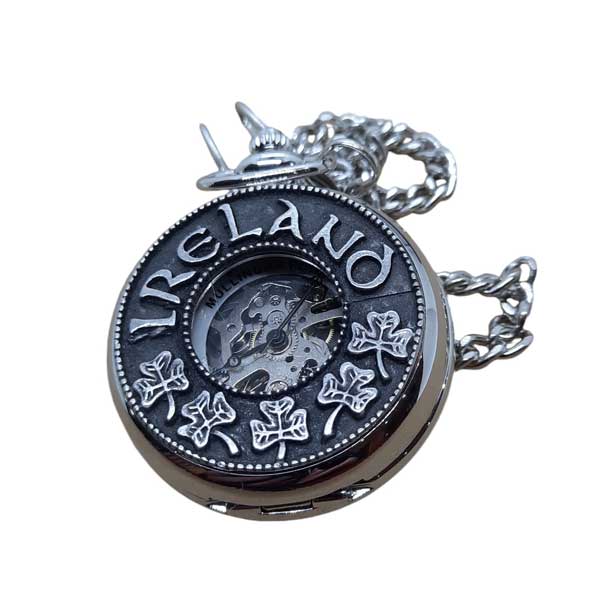 Mechanical Pocket Watch - Shamrock Design - Mullingar Pewter