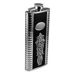 Irish Pewter Hip Flask - Steel and Leather - Celtic